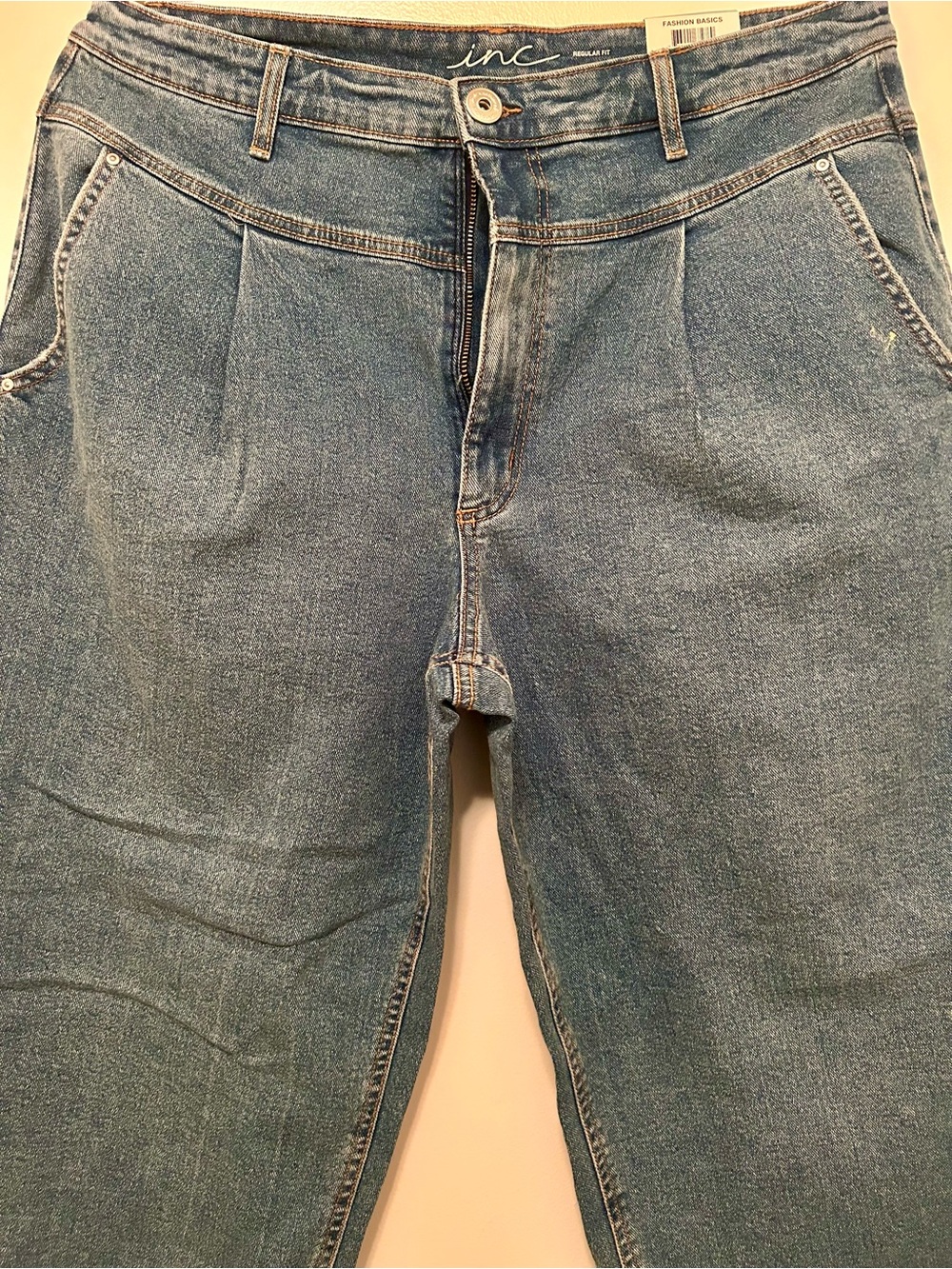 INC International Concepts Mid Blue Pleated Relaxed Jeans - Picture 2 of 4